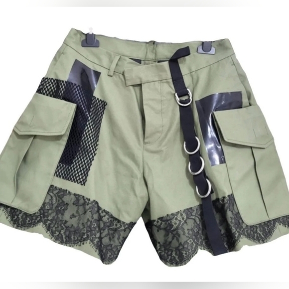 DSquared2 Military Green Cargo Lace Mesh Ring Baggy Pocket Streetwear Shorts - Picture 4 of 8